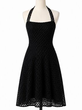 Weston Anthropologie Black Crochet Halter Dress M